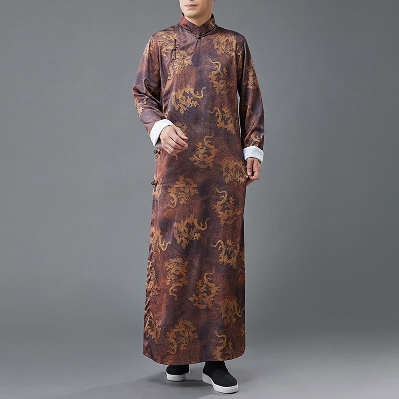Vintage Chinese Frog-Button Tang Suit Men's Dragon Cotton Robe