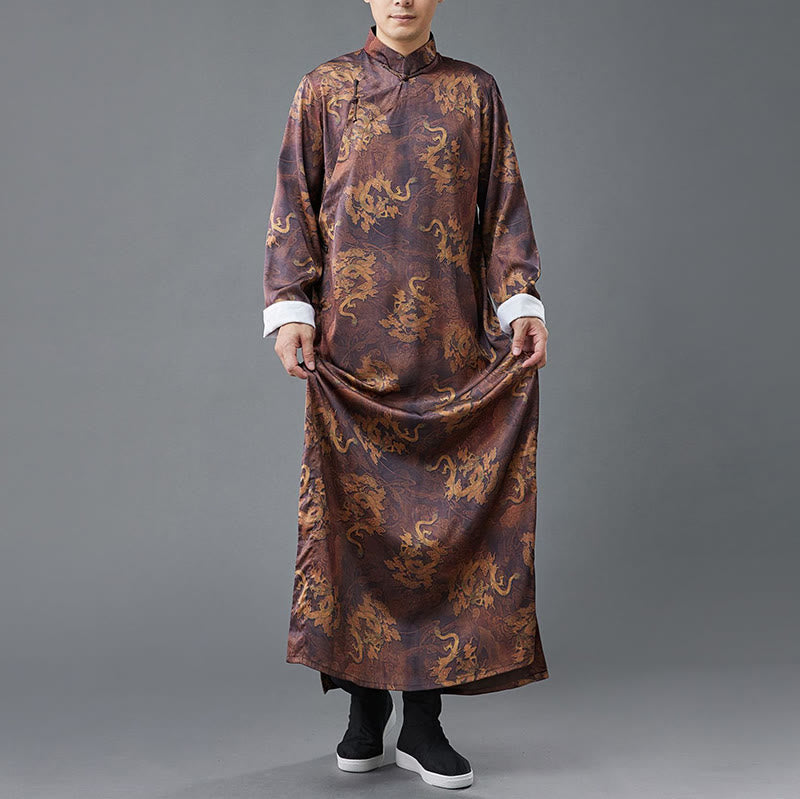 Vintage Chinese Frog-Button Tang Suit Men's Dragon Cotton Robe
