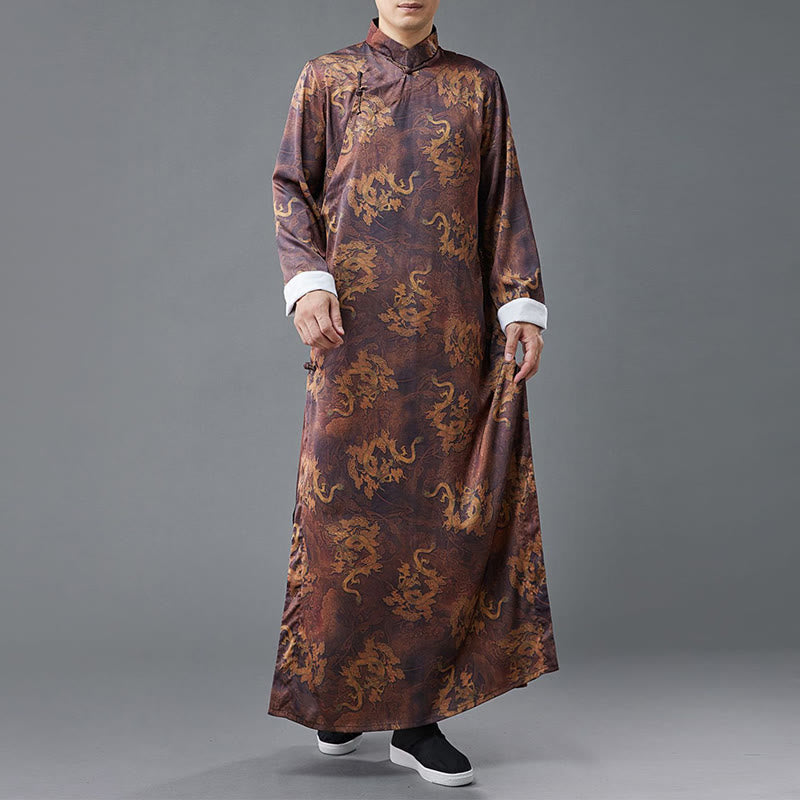 Vintage Chinese Frog-Button Tang Suit Men's Dragon Cotton Robe