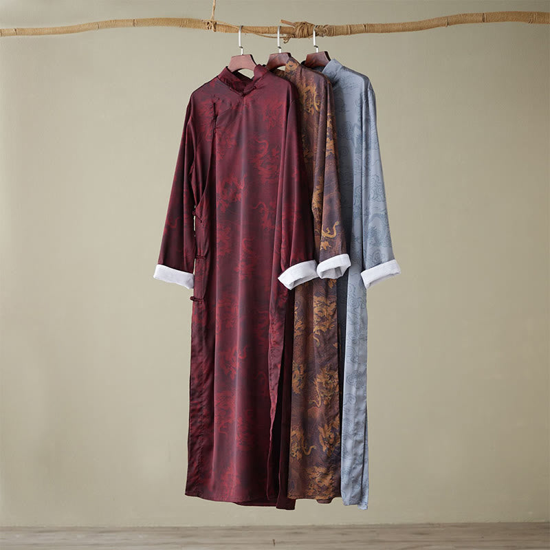 Vintage Chinese Frog-Button Tang Suit Men's Dragon Cotton Robe