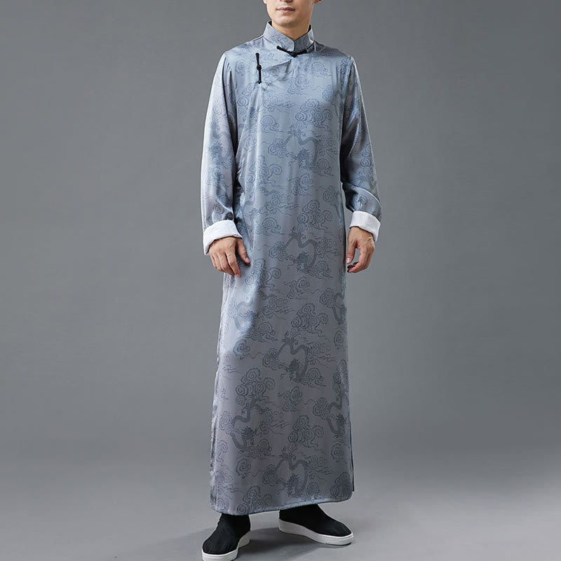 Vintage Chinese Frog-Button Tang Suit Men's Dragon Cotton Robe