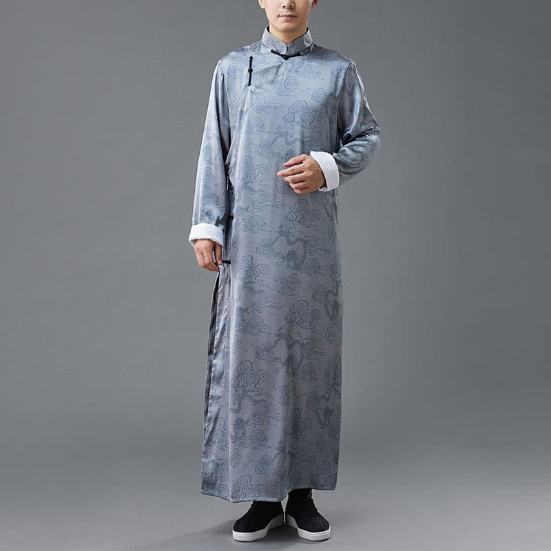 Vintage Chinese Frog-Button Tang Suit Men's Dragon Cotton Robe