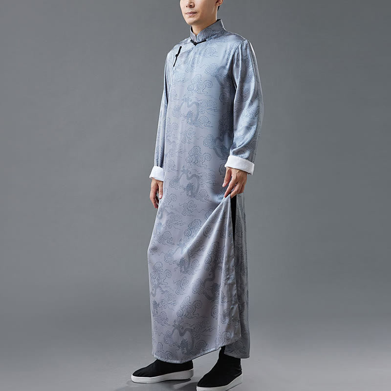 Vintage Chinese Frog-Button Tang Suit Men's Dragon Cotton Robe