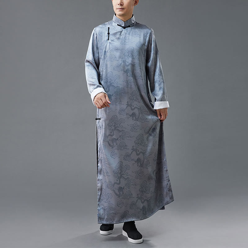 Vintage Chinese Frog-Button Tang Suit Men's Dragon Cotton Robe