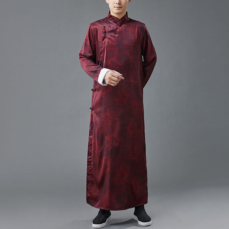 Vintage Chinese Frog-Button Tang Suit Men's Dragon Cotton Robe