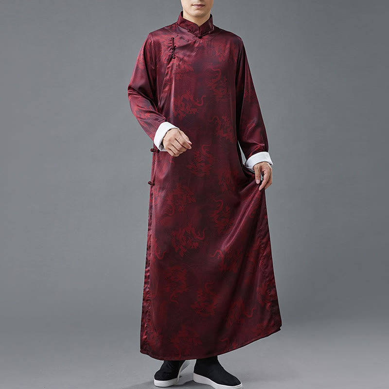 Vintage Chinese Frog-Button Tang Suit Men's Dragon Cotton Robe