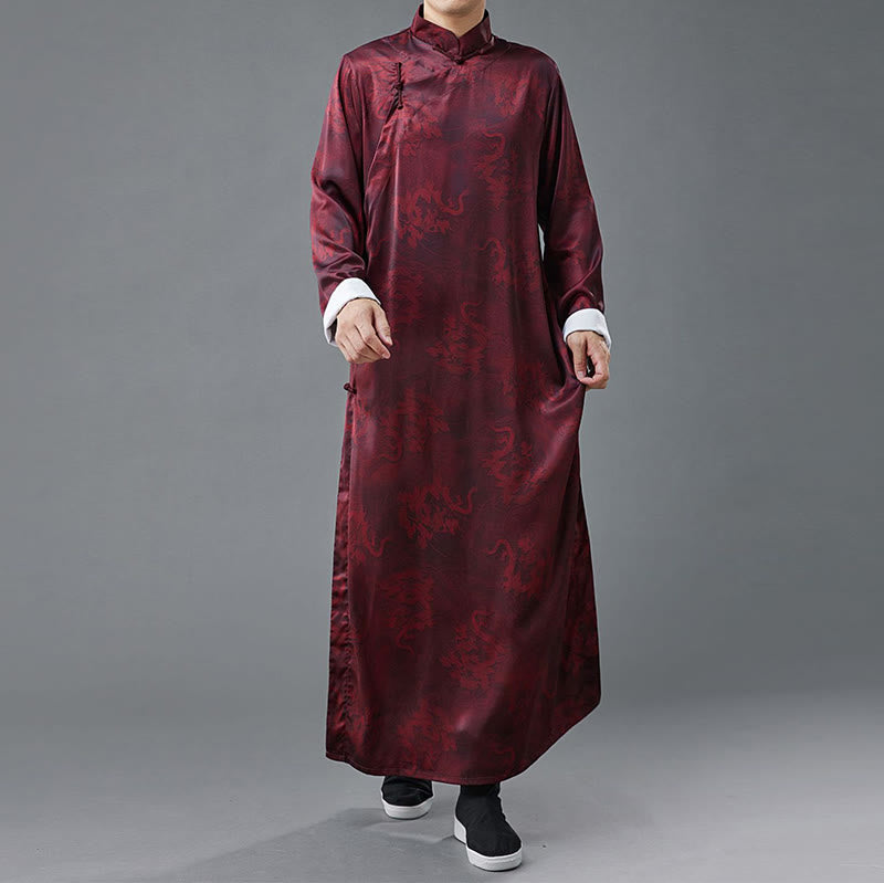 Vintage Chinese Frog-Button Tang Suit Men's Dragon Cotton Robe