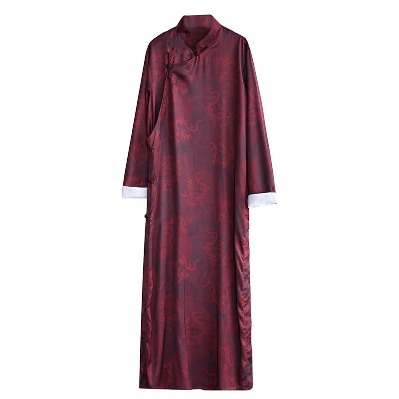 Vintage Chinese Frog-Button Tang Suit Men's Dragon Cotton Robe