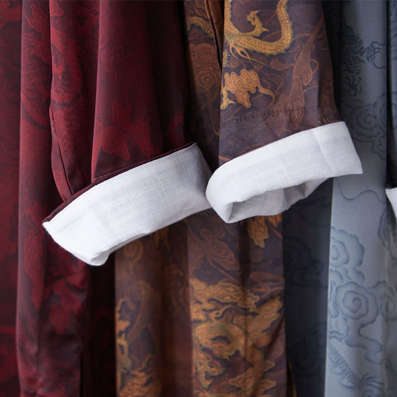 Vintage Chinese Frog-Button Tang Suit Men's Dragon Cotton Robe