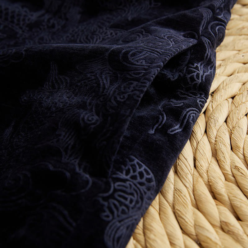 Vintage Fall Winter Chinese Frog-Button Tang Suit Men's Dragon Jacquard Robe With Pockets