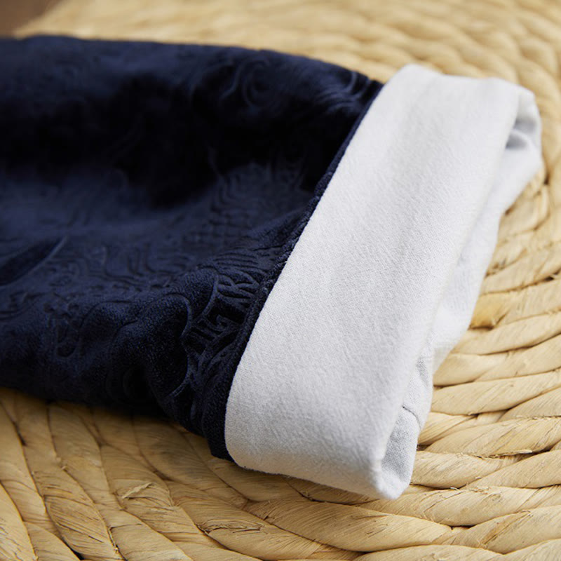 Vintage Fall Winter Chinese Frog-Button Tang Suit Men's Dragon Jacquard Robe With Pockets