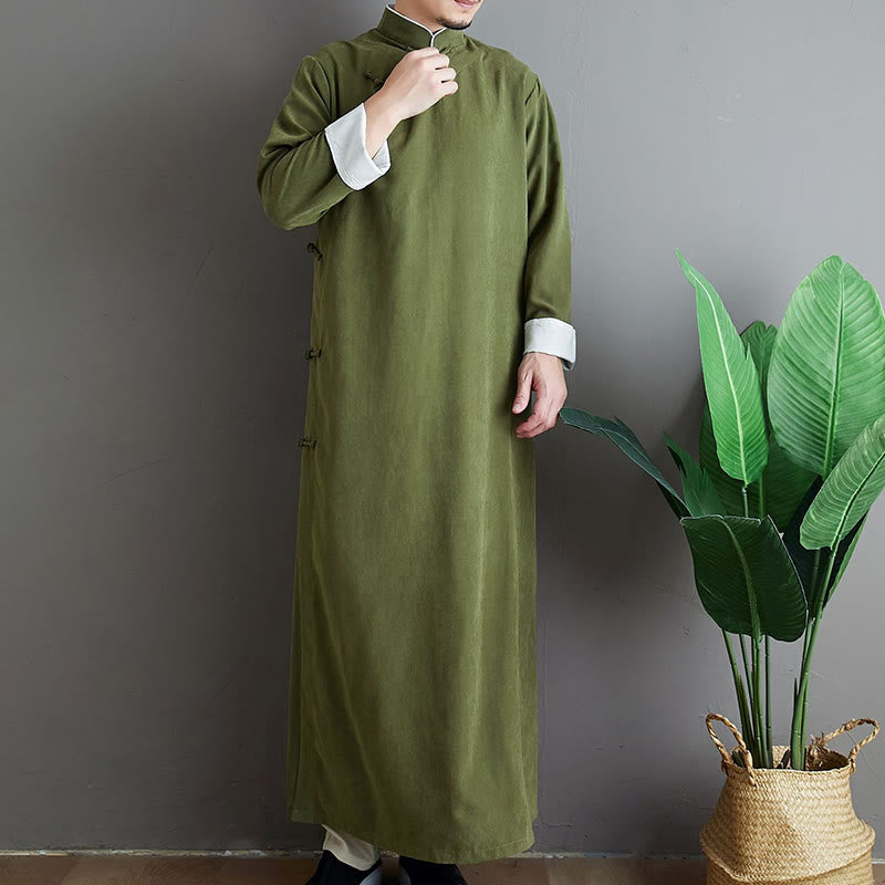 Fall Solid Color Chinese Frog-Button Cotton Men's Tang Suit Robe