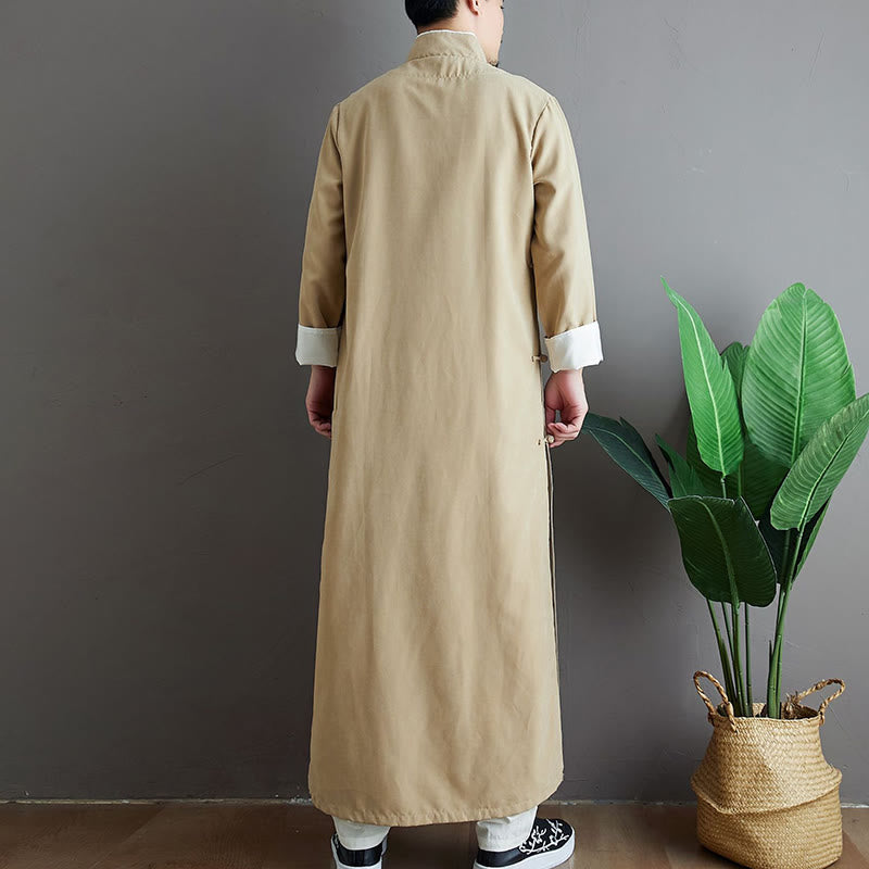Fall Solid Color Chinese Frog-Button Cotton Men's Tang Suit Robe
