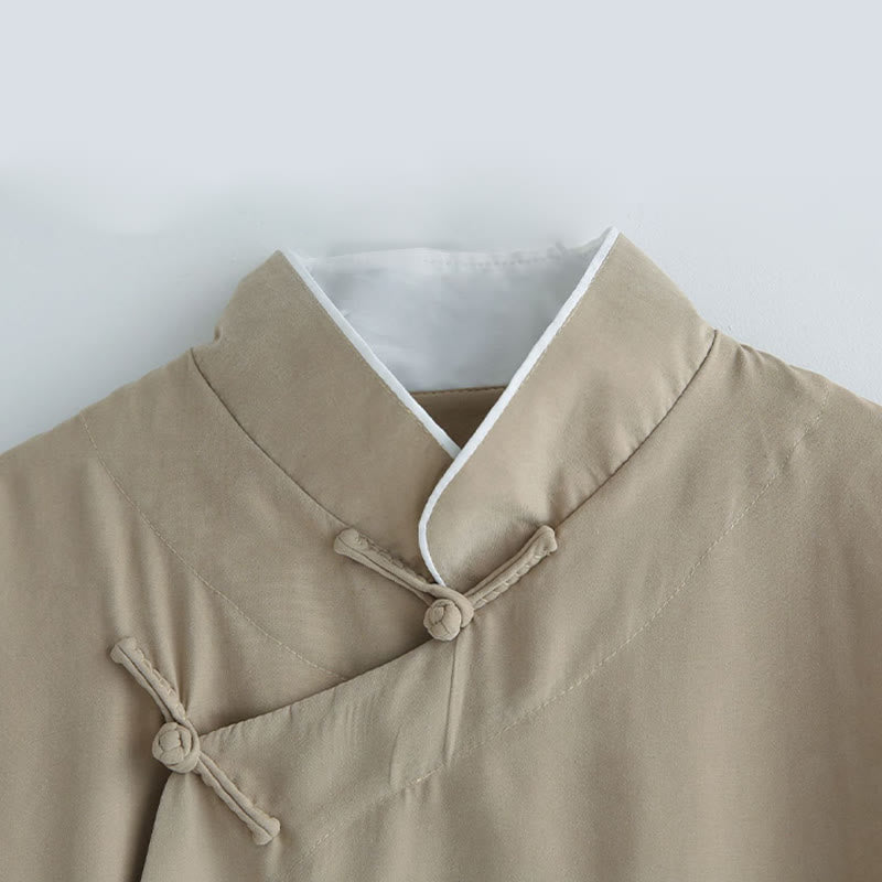 Fall Solid Color Chinese Frog-Button Cotton Men's Tang Suit Robe