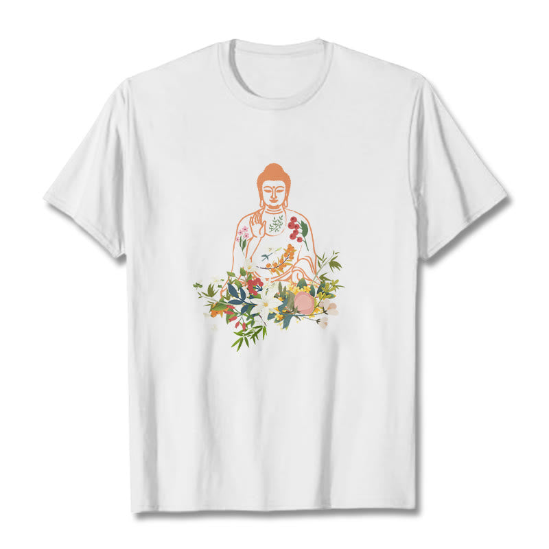 Soft Cotton Crewneck Mindful Buddha Graphic Tee