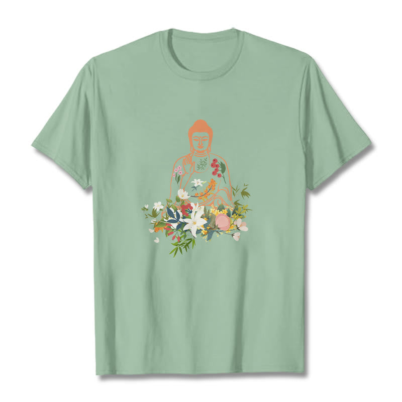 Soft Cotton Crewneck Mindful Buddha Graphic Tee