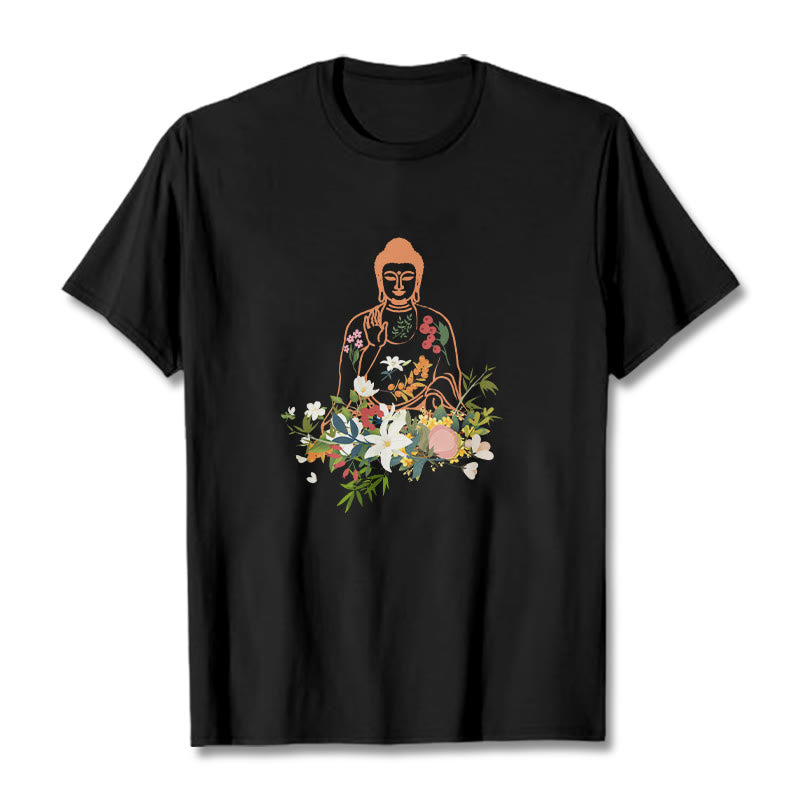 Soft Cotton Crewneck Mindful Buddha Graphic Tee
