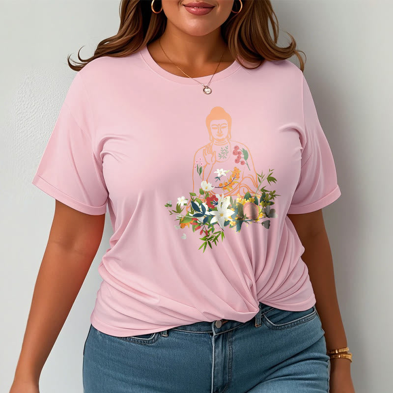 Soft Cotton Crewneck Mindful Buddha Graphic Tee