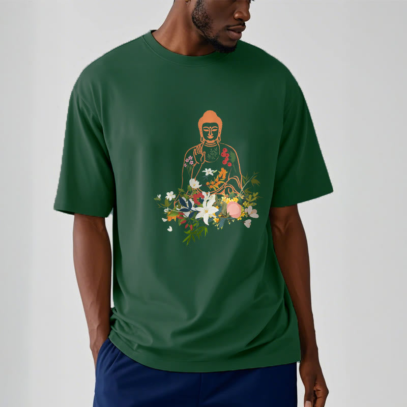 Soft Cotton Crewneck Mindful Buddha Graphic Tee