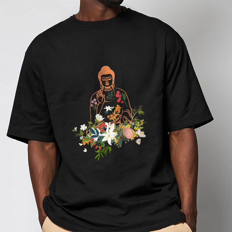 Soft Cotton Crewneck Mindful Buddha Graphic Tee