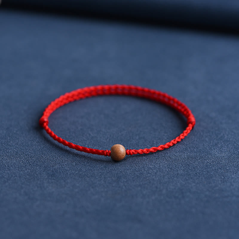 Natural Peach Wood Bead Ward Off Evil Spirits Braided Bracelet