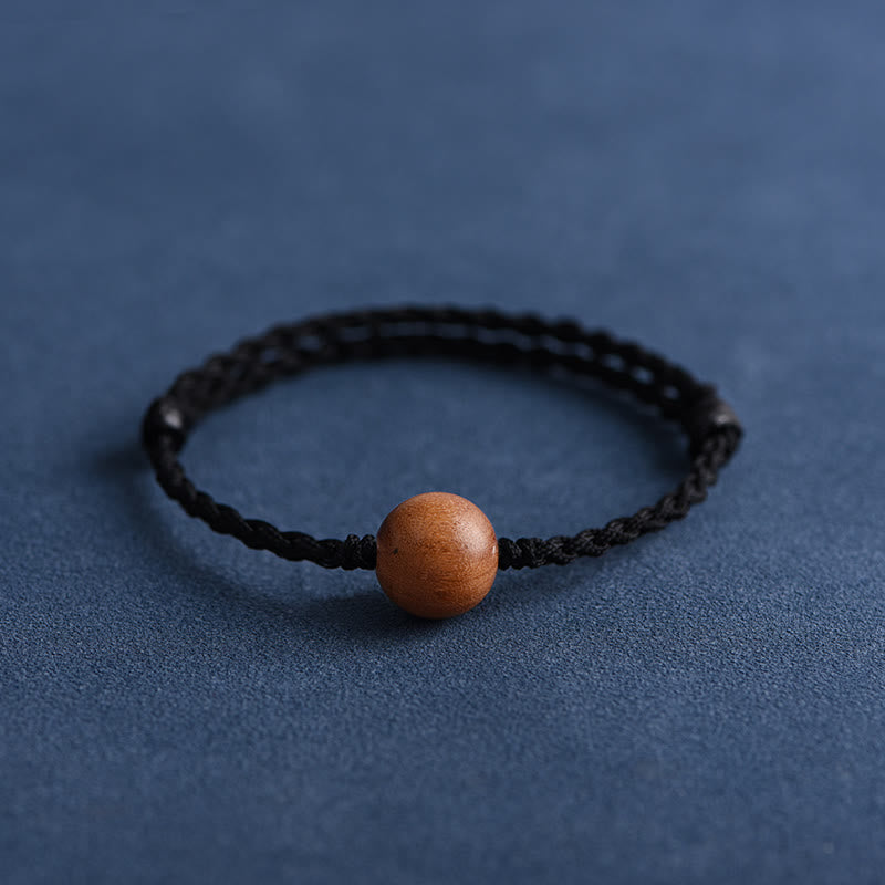 Natural Peach Wood Bead Ward Off Evil Spirits Braided Bracelet