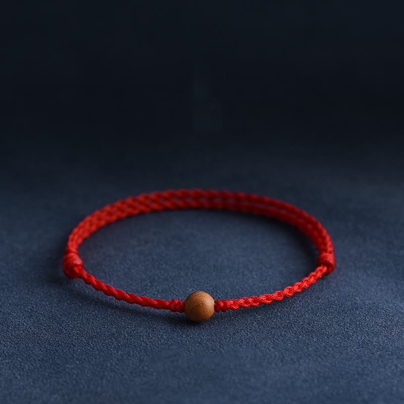 Natural Peach Wood Bead Ward Off Evil Spirits Braided Bracelet