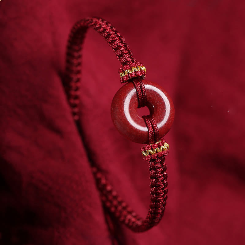 Handmade Cinnabar Ping An Kou Braided Red String Bracelet for Concentration