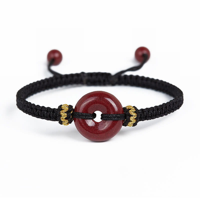 Handmade Cinnabar Ping An Kou Braided Red String Bracelet for Concentration