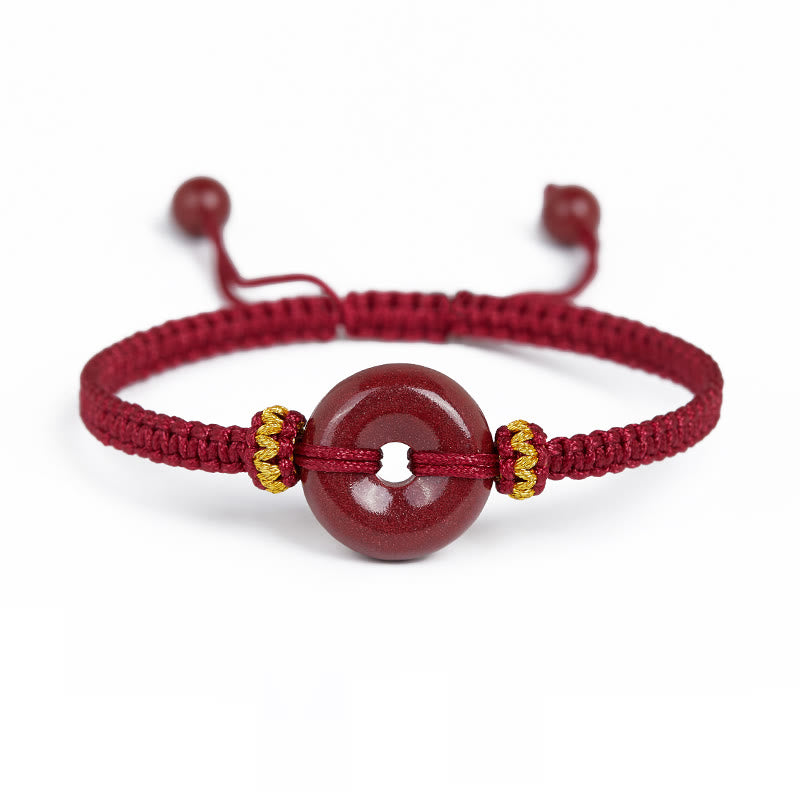 Handmade Cinnabar Ping An Kou Braided Red String Bracelet for Concentration