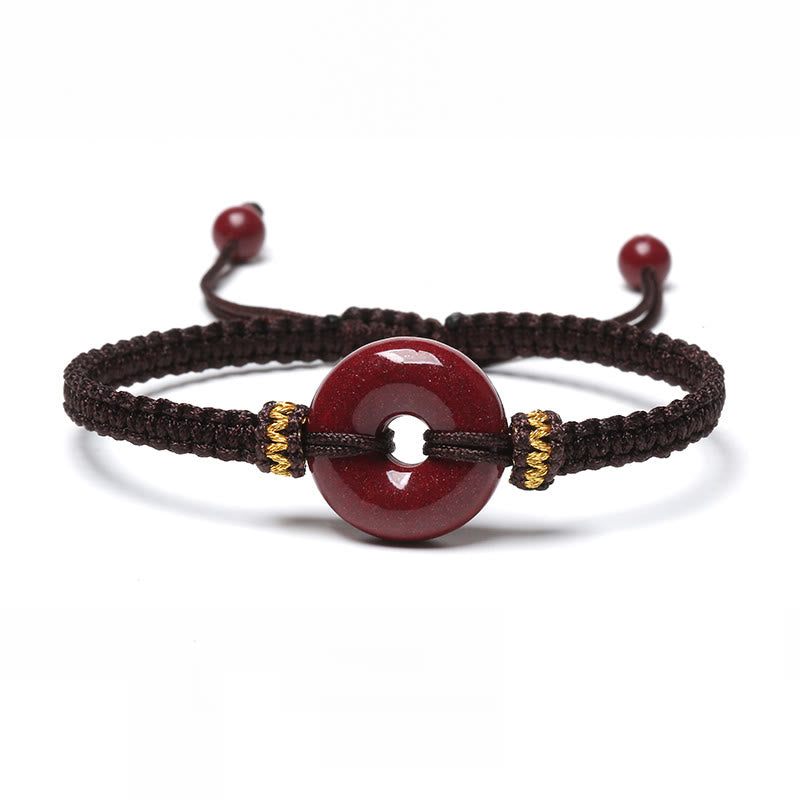 Handmade Cinnabar Ping An Kou Braided Red String Bracelet for Concentration