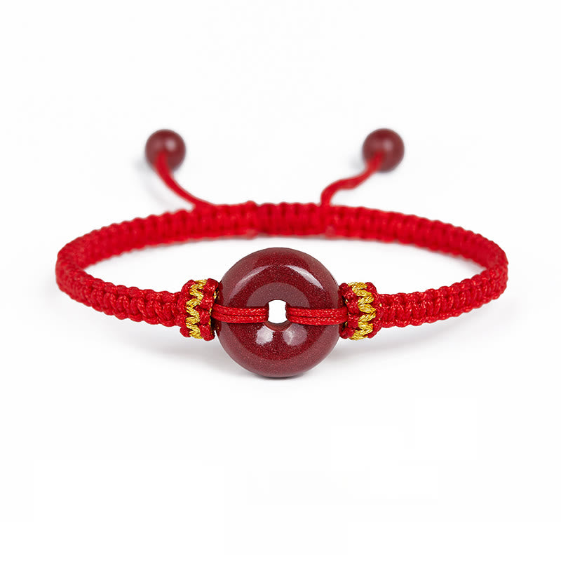 Handmade Cinnabar Ping An Kou Braided Red String Bracelet for Concentration