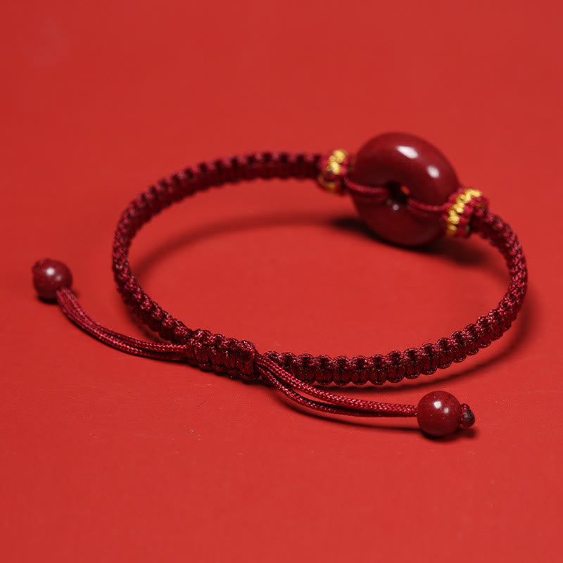Handmade Cinnabar Ping An Kou Braided Red String Bracelet for Concentration