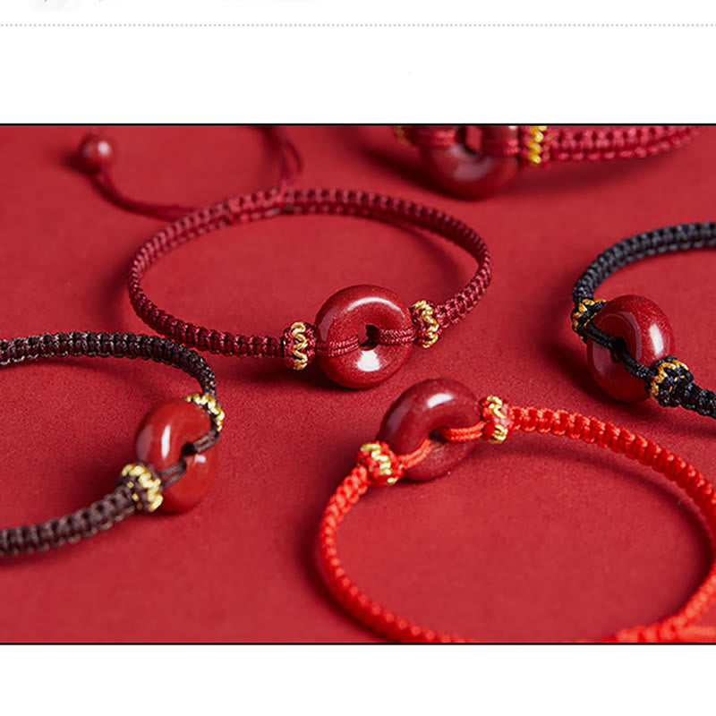 Handmade Cinnabar Ping An Kou Braided Red String Bracelet for Concentration