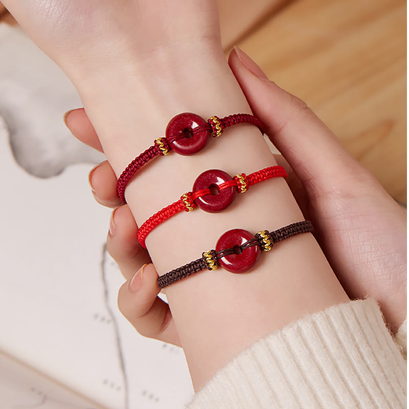 Handmade Cinnabar Ping An Kou Braided Red String Bracelet for Concentration