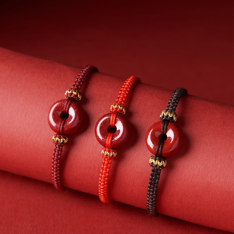 Handmade Cinnabar Ping An Kou Braided Red String Bracelet for Concentration