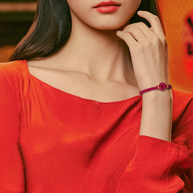 Handmade Cinnabar Ping An Kou Braided Red String Bracelet for Concentration