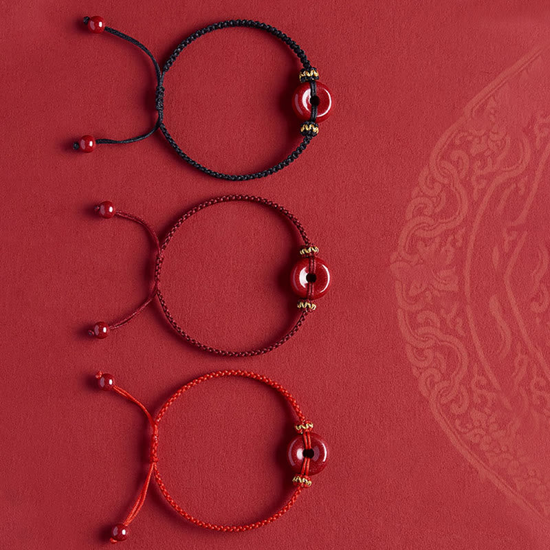 Handmade Cinnabar Ping An Kou Braided Red String Bracelet for Concentration