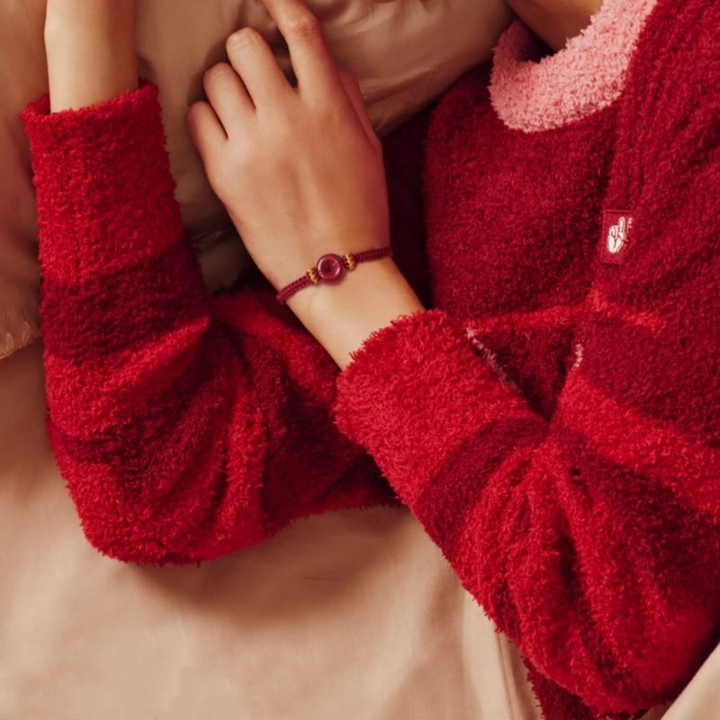 Handmade Cinnabar Ping An Kou Braided Red String Bracelet for Concentration