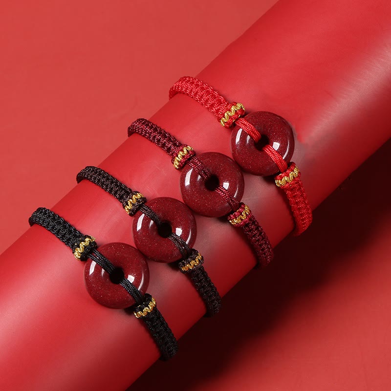 Handmade Cinnabar Ping An Kou Braided Red String Bracelet for Concentration