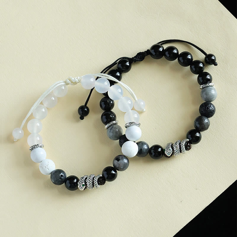 Black Onyx Black Glitter Stone White Agate White Turquoise Year Of The Snake Protection Bracelet