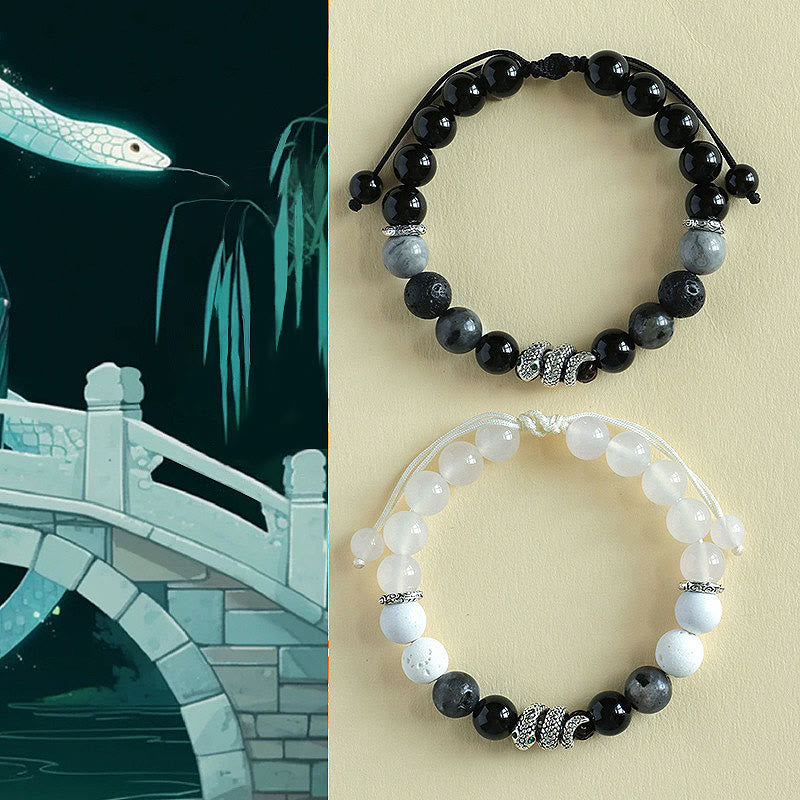 Black Onyx Black Glitter Stone White Agate White Turquoise Year Of The Snake Protection Bracelet