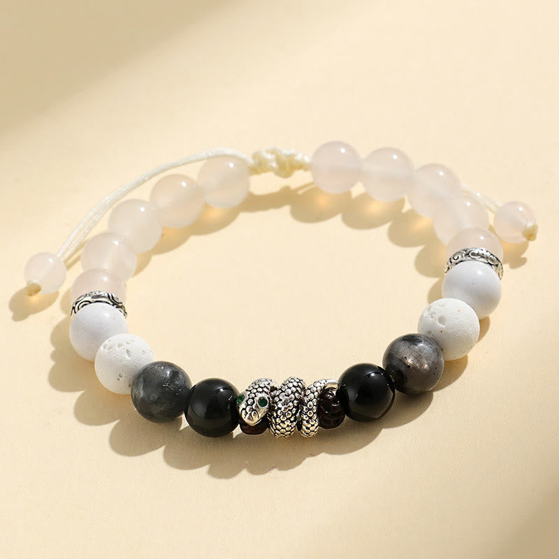 Black Onyx Black Glitter Stone White Agate White Turquoise Year Of The Snake Protection Bracelet