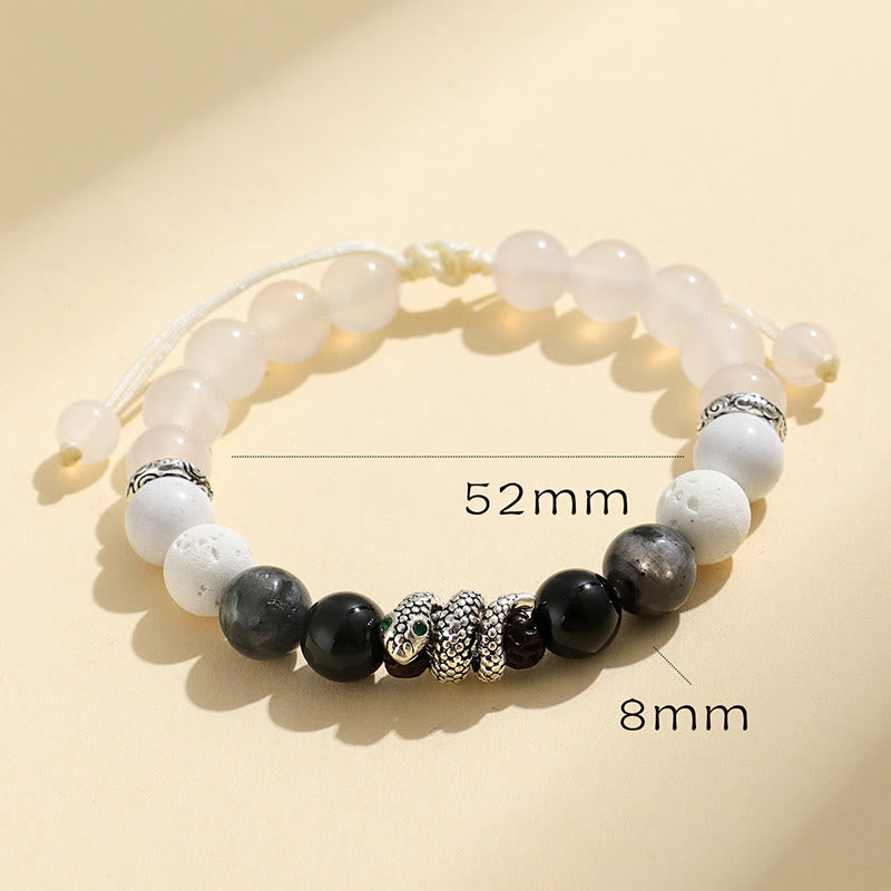 Black Onyx Black Glitter Stone White Agate White Turquoise Year Of The Snake Protection Bracelet
