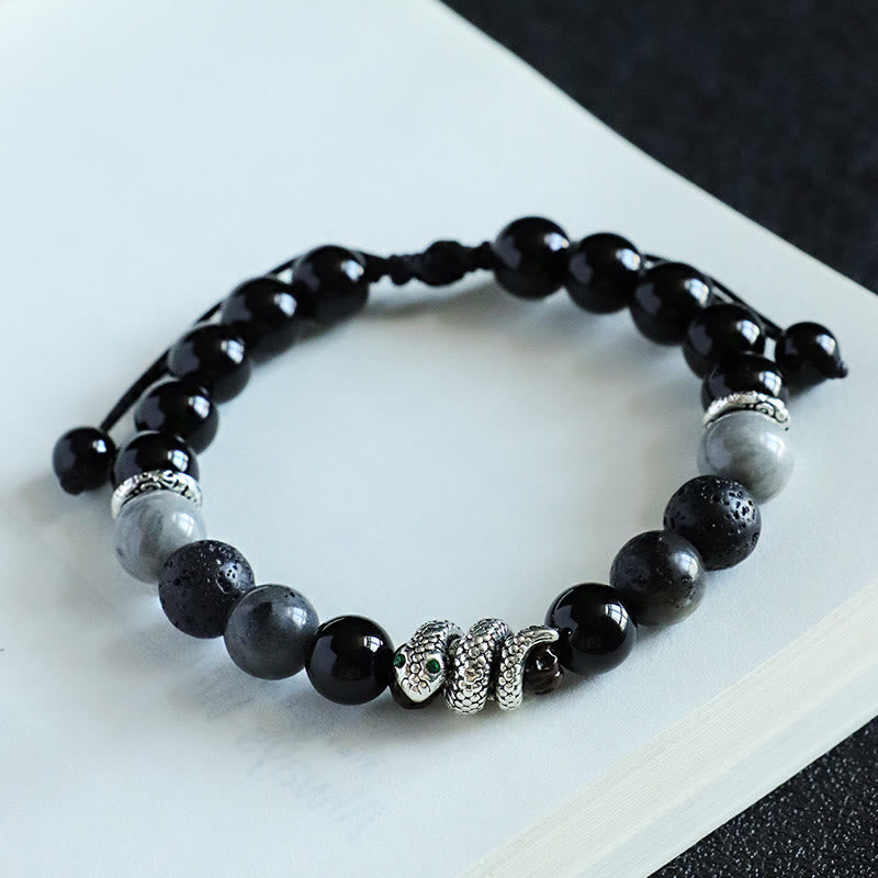 Black Onyx Black Glitter Stone White Agate White Turquoise Year Of The Snake Protection Bracelet