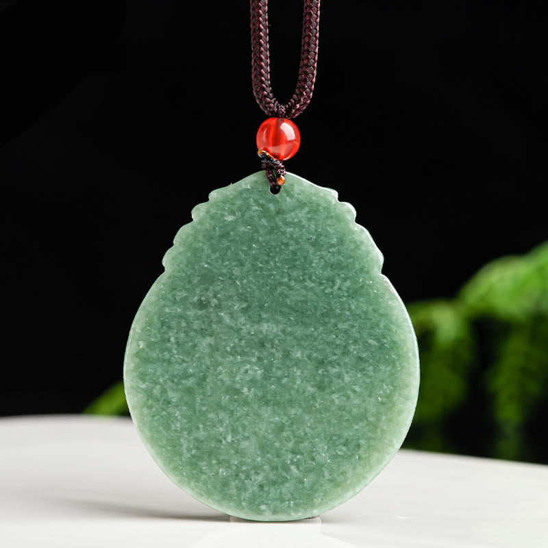 Round Lotus Pattern Jade Abundance Prosperity Necklace Rope Pendant