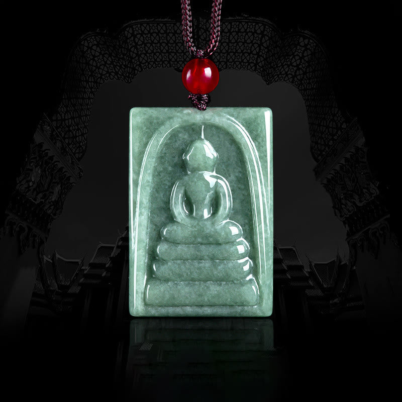 Formless Buddha Jade Square Amulet Prosperity String Necklace Pendant