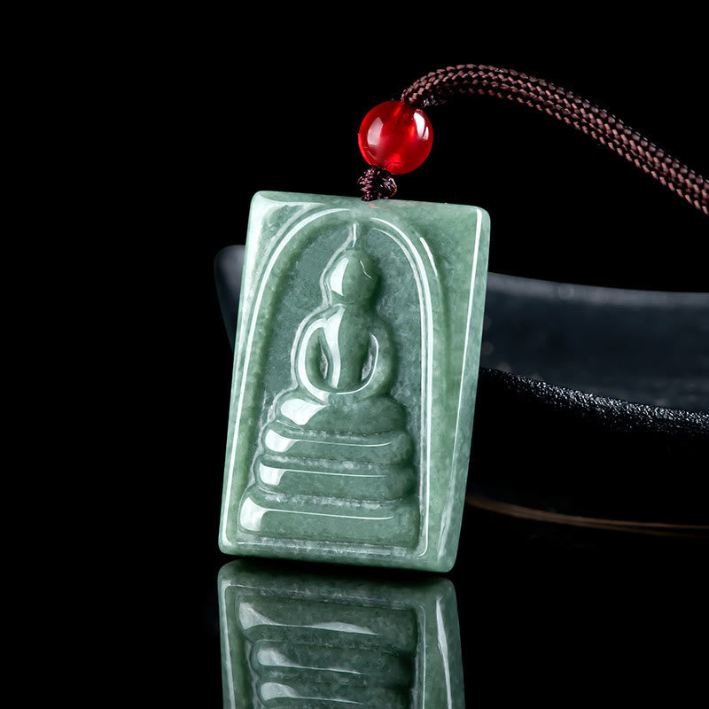 Formless Buddha Jade Square Amulet Prosperity String Necklace Pendant