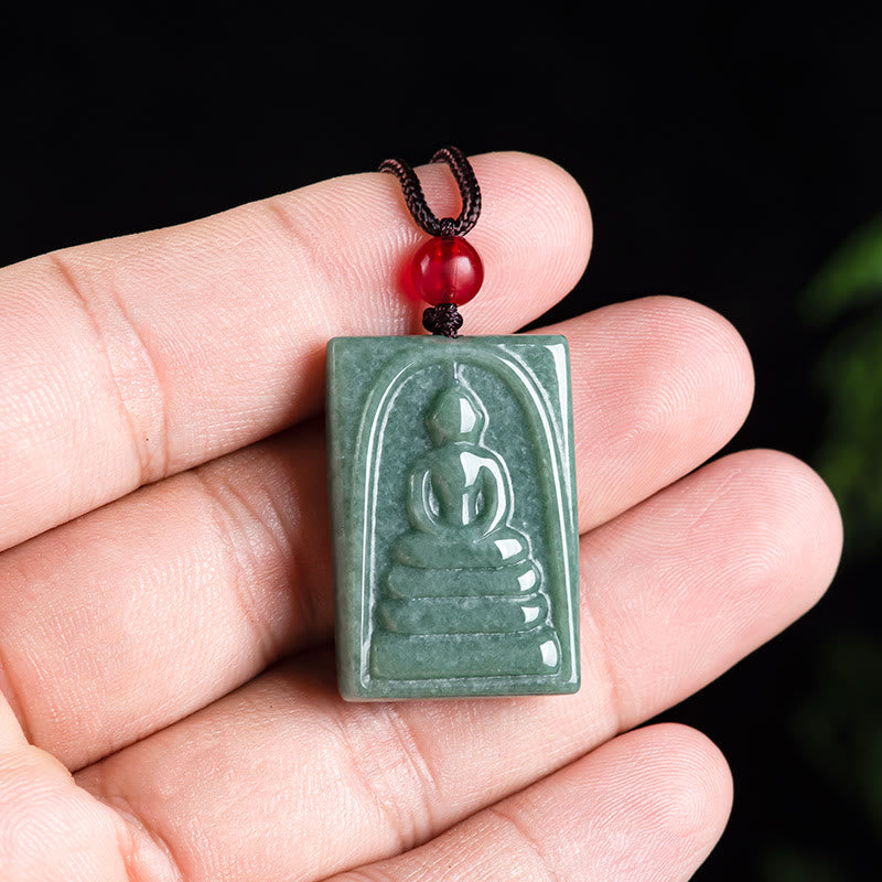 Formless Buddha Jade Square Amulet Prosperity String Necklace Pendant