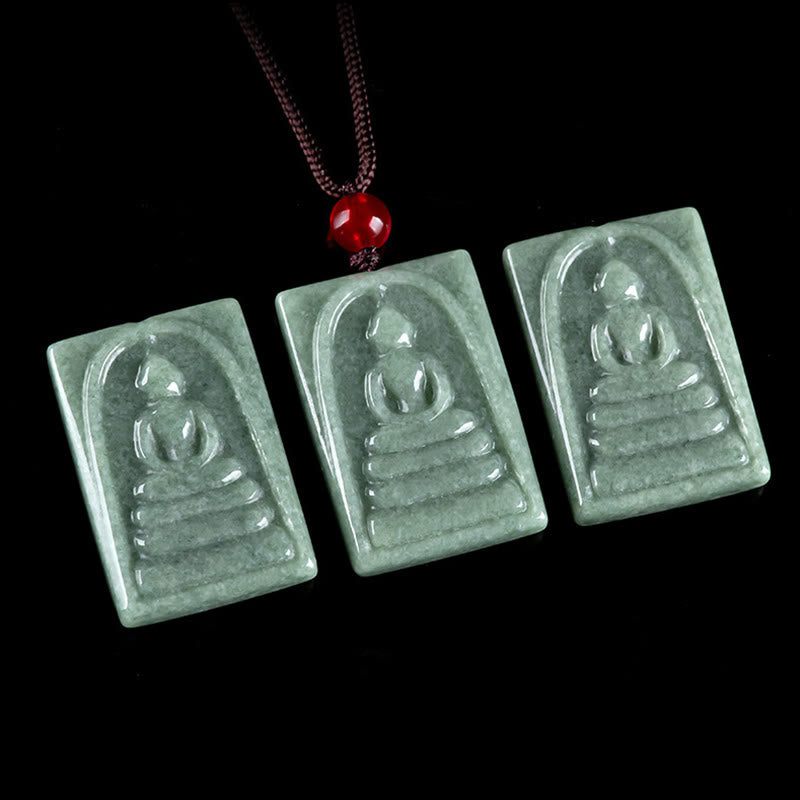 Formless Buddha Jade Square Amulet Prosperity String Necklace Pendant